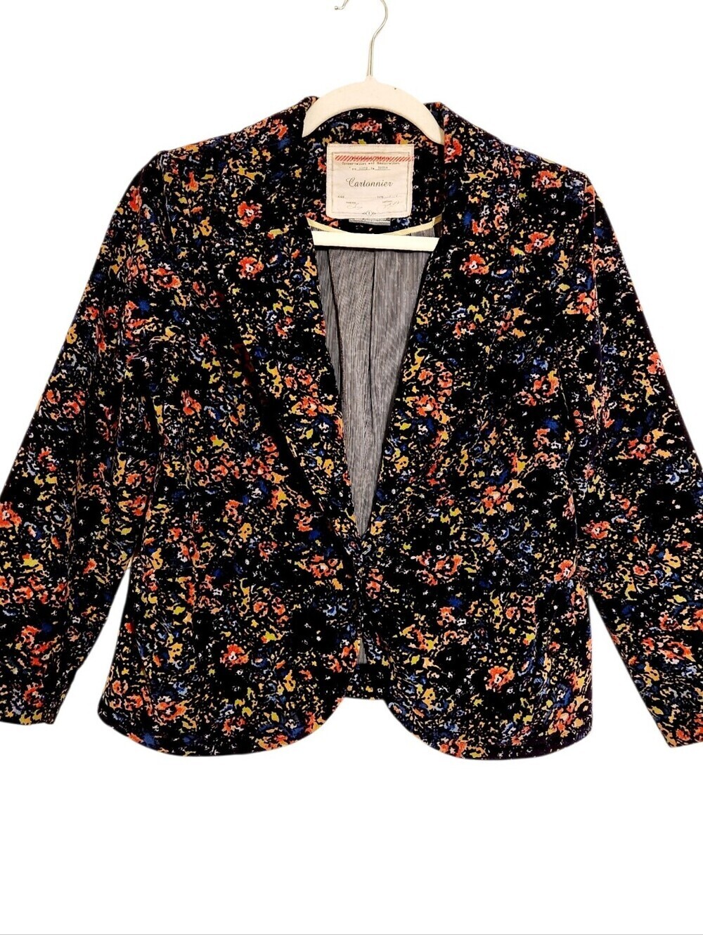 Anthropologie | Cartonnier Navy Dusk Garden Floral Crop Velour Blazer (Size 8)
